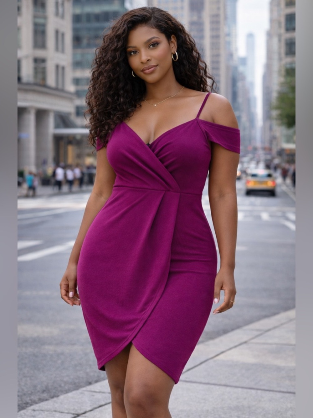 AX Paris Burgundy Bodycon Dress Off Shoulder Wrap Front Stretch Midi Size 12 NWT